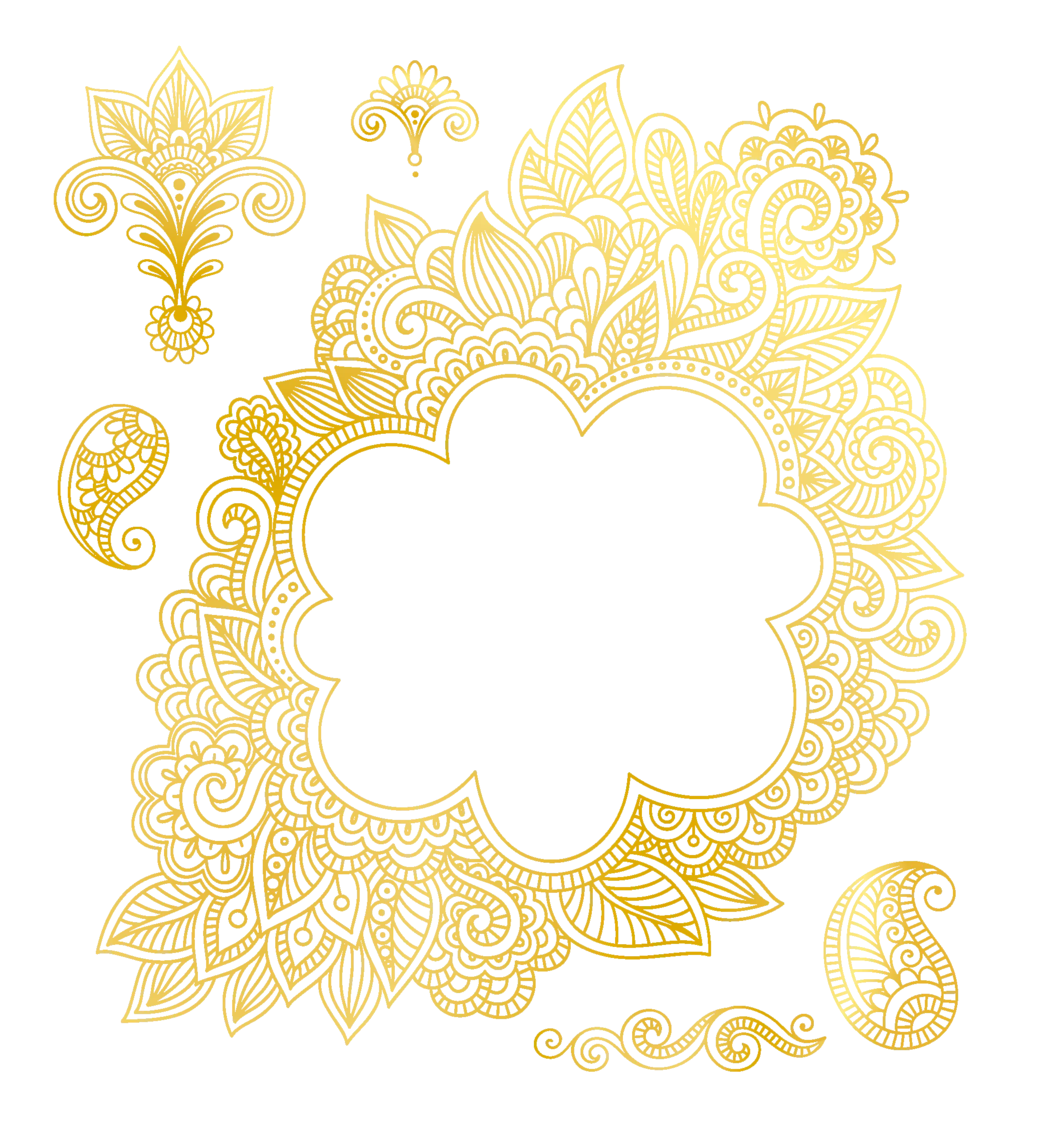 Text frame Floral design Yellow Pattern, Abstract gold pattern shading material, mehndi set of Henna style tattoo elements advertisement, border, rectangle, geometric Pattern png